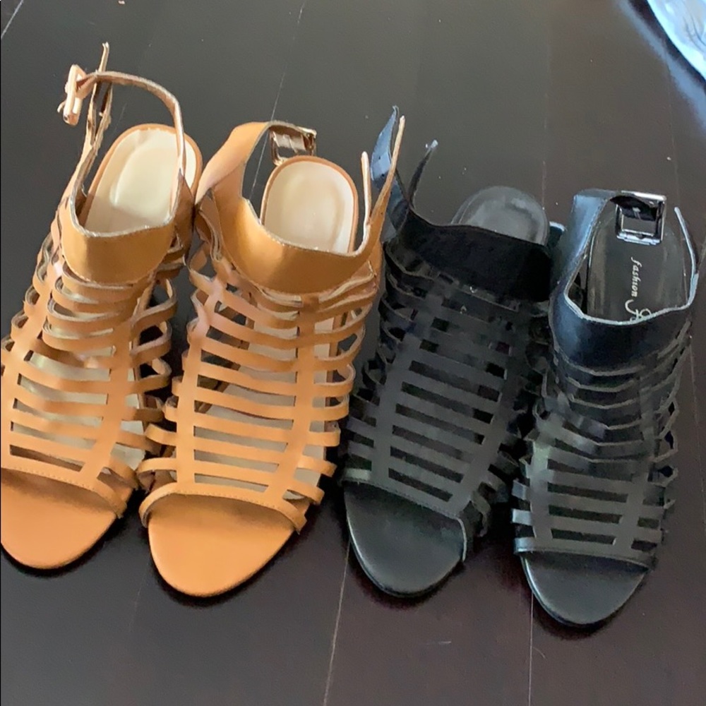 2 pairs of heels 1 brown 1 black